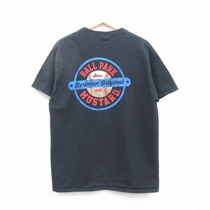 L/古着 半袖 ビンテージ Tシャツ メンズ 00s 野球 マスタード コットン クルーネック 黒 ブラック 24may30 中古