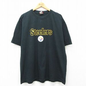 XL/古着 半袖 ビンテージ Tシャツ メンズ 00s NFL ピッツバーグスティーラーズ 大きいサイズ コットン クルーネック 黒 ブラック アメフト