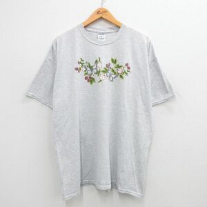 XL/古着 ジャージーズ 半袖 ビンテージ Tシャツ メンズ 00s 野イチゴ 蝶 大きいサイズ クルーネック 薄グレー 24may30 中古