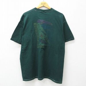 XL/古着 フルーツオブザルーム 半袖 ビンテージ Tシャツ メンズ 90s 地図 方位磁石 大きいサイズ コットン クルーネック 緑 グリーン spe 2