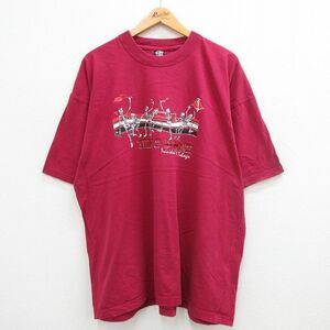 XL/古着 半袖 ビンテージ Tシャツ メンズ 00s スケルトン 大きいサイズ コットン クルーネック エンジ 24may30 中古