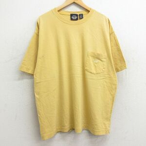 XL/古着 ドッカーズ 半袖 ビンテージ Tシャツ メンズ 90s ワンポイントロゴ 胸ポケット付き 大きいサイズ コットン クルーネック 黄 イエロ