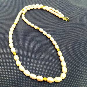 M：『本真珠』K18　パール　ネックレス　全長44cm パール約4.4mmー4.6mm 重さ12g 金具18金　中古品