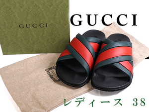 【未使用品】グッチ GUCCI サンダル シェリーライン ラバー スライド サイズ38 ブラック 627820 15659001