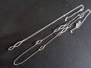 *100 jpy ~[ beautiful goods ]VENDOME BOUTIQUE Vendome *btik rhinestone attaching silver color long necklace 2 point set *K-89