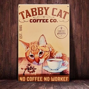 ブリキ看板　HANAKO　レトロ　猫カフェ　猫の看板　P1　茶トラ　コーヒー　ウェルカムボード