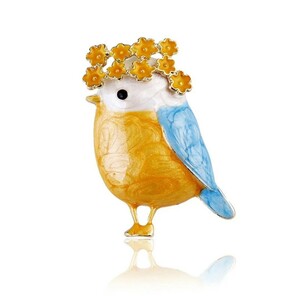 鳥のブローチ　青い鳥　花冠の鳥　鳥の雑貨　HANAKO　ウクライナ