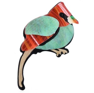 鳥のブローチ　野鳥　カシラダカ　グリーン　鳥の雑貨HANAKO