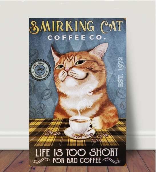 ブリキ看板　HANAKO　レトロ　猫カフェ　猫の看板　P3　茶トラ　ウェルカムボード