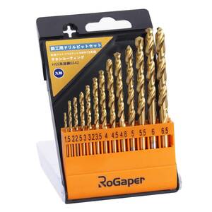 10Pcs ROGAPER 鉄工ドリルビットセット 4341ハイス鋼 チタンコーティング 10本組 (金属・金工)