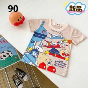 アンパンマン　だだんだん　トップス半袖 Tシャツ 90cm 空を飛ぶ柄①