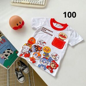 新品　アンパンマン　子供Tシャツ　半袖　100 赤ポケット