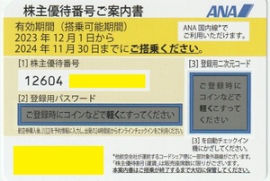 ANA株主優待券　取引メッセージで株主優待番号と登録用パスワードをお知らせすることも可能です