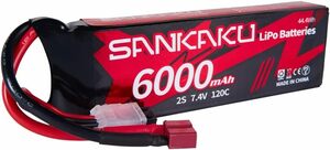 SANKAKU 7.4V 2S RC リポ電池 120C 6000mAh ソフトパック ディーンTプラグ付き適用 RC車両用トラッ