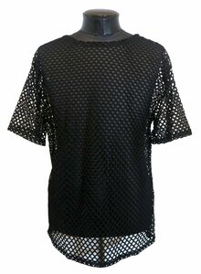 新品 XLサイズ メッシュの半袖Tシャツ 黒 658 ブラック メンズ レディース レイヤード ヴィジュアル系 セクシー衣装 コスプレ 網 地雷系