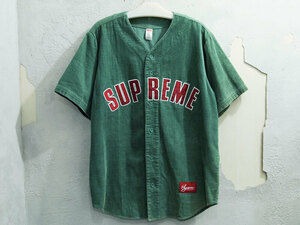 Supreme Corduroy Baseball Jersey コーデュロイ ベースボール ジャージ シャツ アーチロゴ M Dusty Teal シュプリーム F