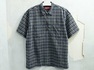 極美品 L サイズ 23AW Supreme Plaid Corduroy Half Zip S/S Shirt ハーフジップ コーデュロイ シャツ プレイド チェック シュプリーム F