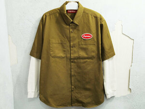 美品 23AW Supreme Thermal Sleeve Work Shirt サーマルスリーブ ワークシャツ レイヤード Olive オリーブ M シュプリーム F