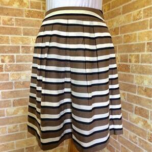 値下げ MK MICHEL KLEIN ミッシェルクラン ライトブラウン マルチボーダー落ち着き大人色 膝丈 普段着 着まわし 38