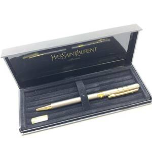 YVES SAINTLAURENT サンローラン ボールペン 筆記用具 グレーゴールド 回転式 ブラックインク 管理HS