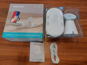 【美品】ZEROAIR PowerMagic 3 in 1 全方向性磁気ワイヤレス充電器 iPhone12/13対応