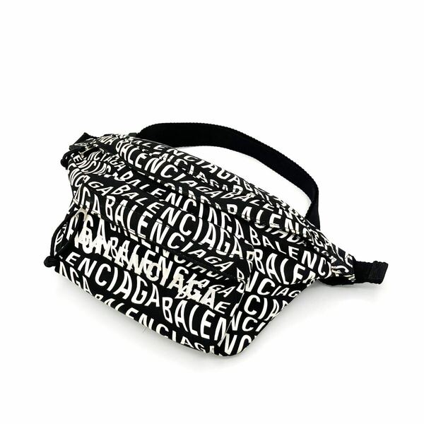 【良品】バレンシアガ BALENCIAGA 533009 ホイール ウェーブ ロゴ 総柄 WHEEL LOGO WAVE PRINTED ウィール ボディバッグ ウエストバッグ