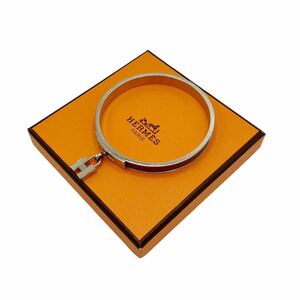 【良品】エルメス HERMES ケリー カデナ Hロゴ ブレスレット バングル ブラウン × シルバー