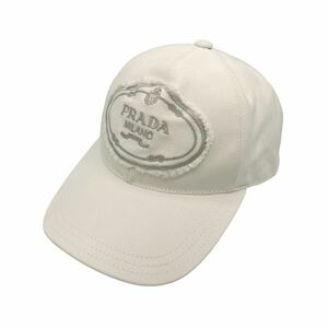 【良品】プラダ PRADA 1HC274 カナパ ロゴ キャンバス 刺繍 帽子 キャップ コットン ホワイト Mサイズ