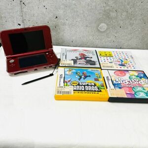 ht2031【60】//ニンテンドー★任天堂　3DSLL　本体　ワインレッド　ゲームソフトまとめて　ぷよぷよ　マリオ　ドラ算　通電OK