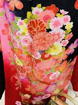 振袖 フルセット袷 正絹 銀通し 金駒刺繍 黒地 赤 ピンク 成人式 結婚式_画像5