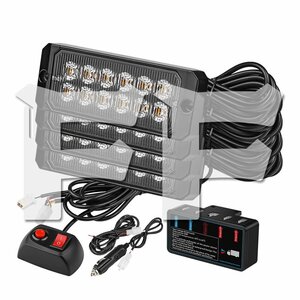 送料無料.. LED 2列 12連 LED ライト ハザード ホワイト/アンバー ストロボ フラッシュ 警告灯 パトロール ライトバー 緊急点滅 SUV 4個