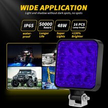 送料無料.. 48W LED ワークライト 作業灯 カラー:ブルー 12V トラック UTV ATV トレーラー ボート 4X4 建築機械 道路照明 工事現場 8個_画像2