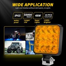 48W LED ワークライト 作業灯 カラー:イエロー 12V トラック UTV ATV トレーラー ボート 4X4 建築機械 道路照明 工事現場 8個_画像2