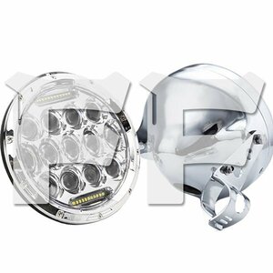 送料無料.. ハーレー ヤマハ ホンダ スズキ カワサキ LED 7インチ 75W ヘッドライト ハウジング Hi.Low.ディライト HL-B-MS-HL75A-S 新品