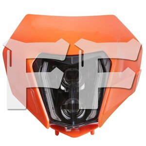 Eマーク認証品 For KTM EXC XCF SX F..など 14~22年式 LED ヘッドライト ゴーストマスク オレンジ 6500K ホワイト MS-KTM1718Z