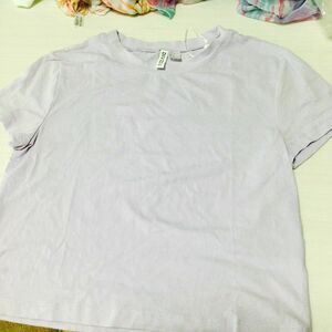 H&M レディース大きいサイズXL 半袖 Tシャツ　ショート丈　チビT 薄紫