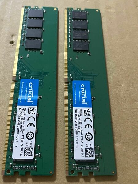 動作品　 Crucial DDR4 2666 8GB 2枚　16GB PC4 即時支払いできる方限定特価品　デスクトップpcメモリ