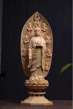 ☆在庫わずか 仏教美術 精密彫刻 仏像 手彫り 阿弥陀如来三尊立像 高さ約43cm _画像4