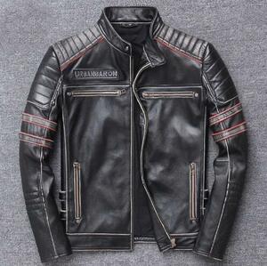  новое поступление * черный телячья кожа 100% байкерская куртка защищающий от холода мужской кожаная куртка верхняя одежда casual кожаный жакет * размер выбор возможность 