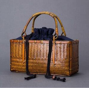  bamboo braided bag tea utensils storage hand-knitted bag Japanese style . present bag bamboo parcel 