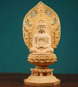 檜仏像*家の玄関にお釈迦様を祀る坐蓮仏像置物29cm