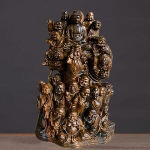 精密雕刻*沈香木彫刻十八羅漢仏像置物 25cm