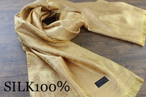 新品 薄手【シルク100% SILK】ペイズリー柄 ゴールド 金 GOLD 大判 ストール/スカーフ