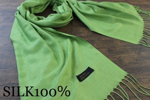  новый товар весна цвет тонкий [ шелк 100% SILK] одноцветный lime зеленый LIME GREEN зеленый Plain большой размер палантин 