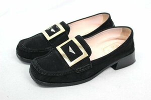 ロジェヴィヴィエ ROGER VIVIER スクエアロゴ スエード ローファー ブラック [37.5] レディース パンプス　P55