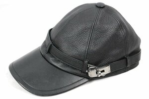 エルメス HERMES ケリークロア レザー キャップ ブラック アポロ [ME] メンズ レディース 帽子　 P58
