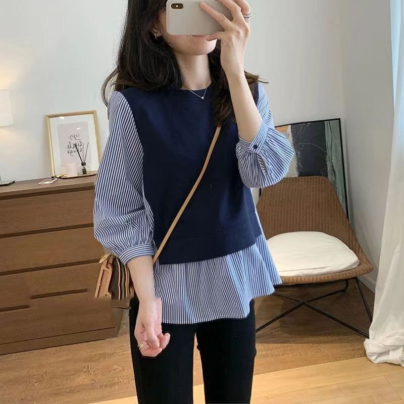 OHJ672☆新品 夏 カジュアル おしゃれ 切り替え ボーダー柄 ブラウスシャ