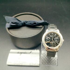 agnes b. アニエスベー V33J-0010 腕時計 時計 黒字盤 シルバー色 3針 ヴィンテージ アンティーク とけい アクセサリー ブラック