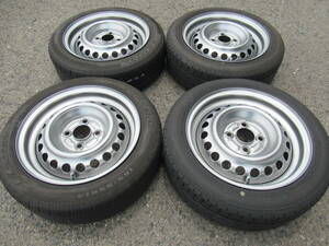 中古タイヤ☆165/55-14 165/55R14 ホンダ純正 鉄チン マットメタル 5.5J+45 100 4H 56φ ホンダ Kカーカスタムに☆