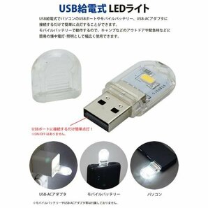 USB LEDライト ミニライト 両面発光 LED 2灯 小型 軽量 携帯 簡単点灯 キャップ付き コンパクト 【白色】の画像3